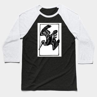 Brown Pelican Woodblock Baseball T-Shirt